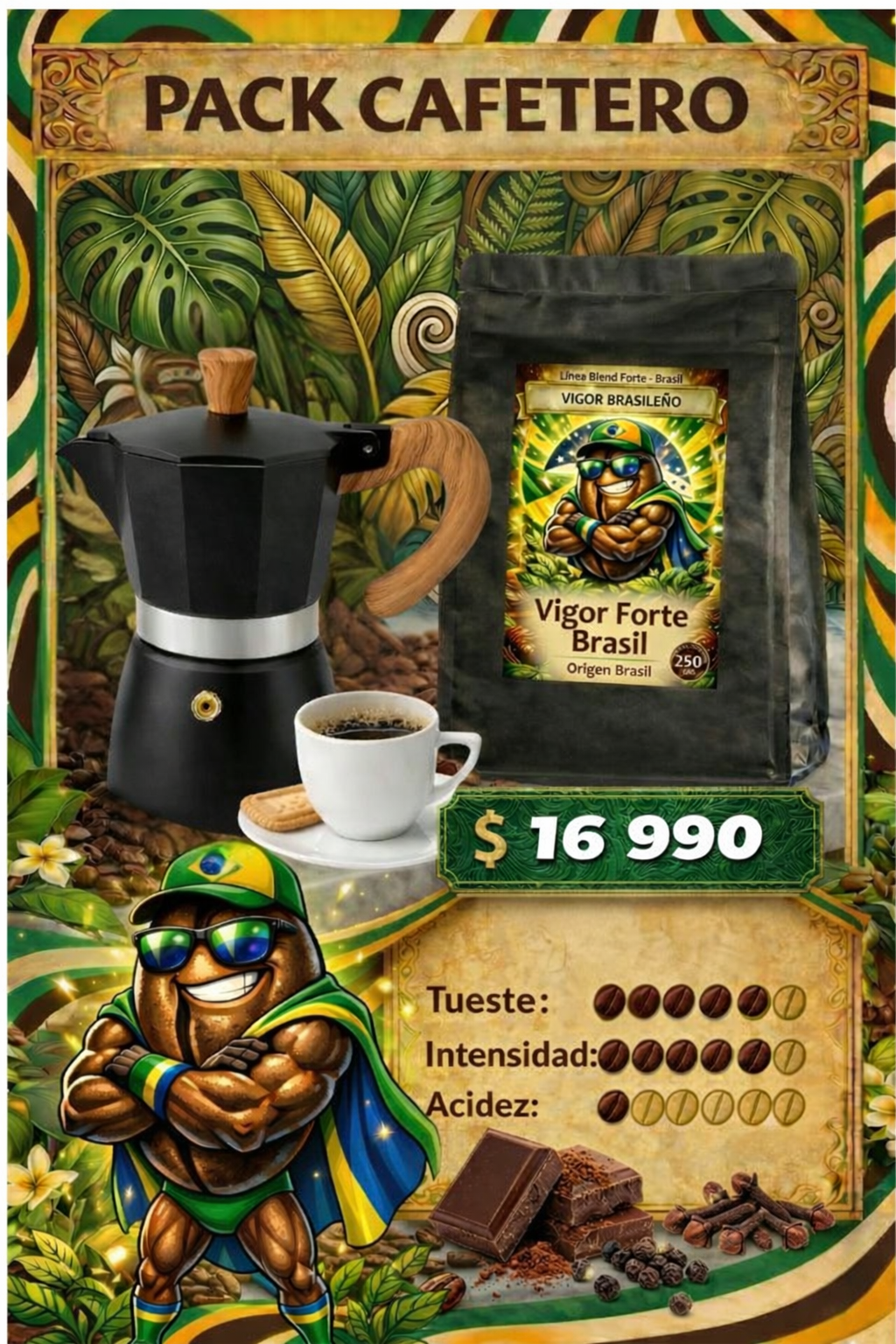 Pack Café + Cafetera: Vigor Brasileño + Italiana