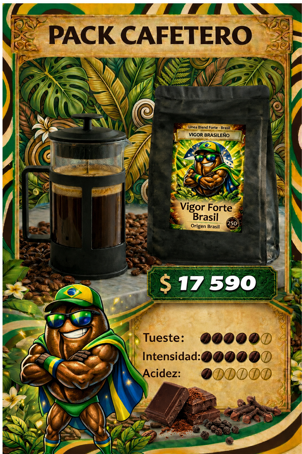 Pack Café + Cafetera: Vigor Brasileño + Francesa