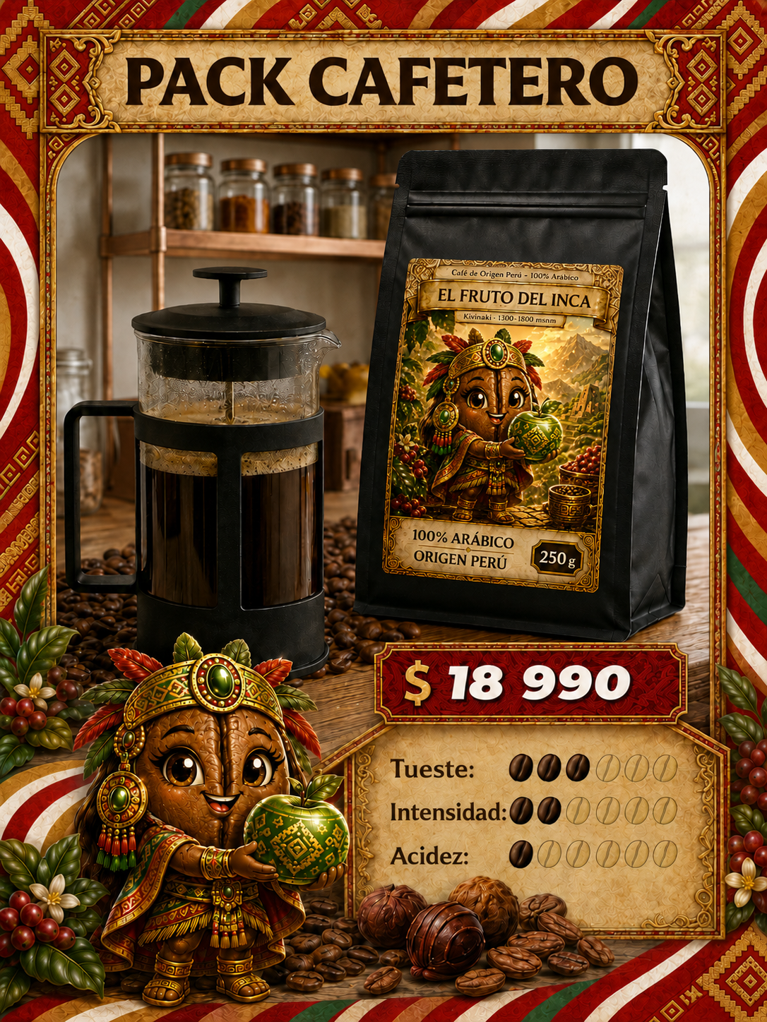 Pack Café + Cafetera: Fruto del Inca + Francesa