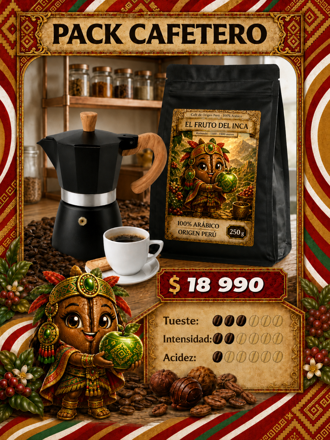 Pack Café + Cafetera: Fruto del Inca + Italiana