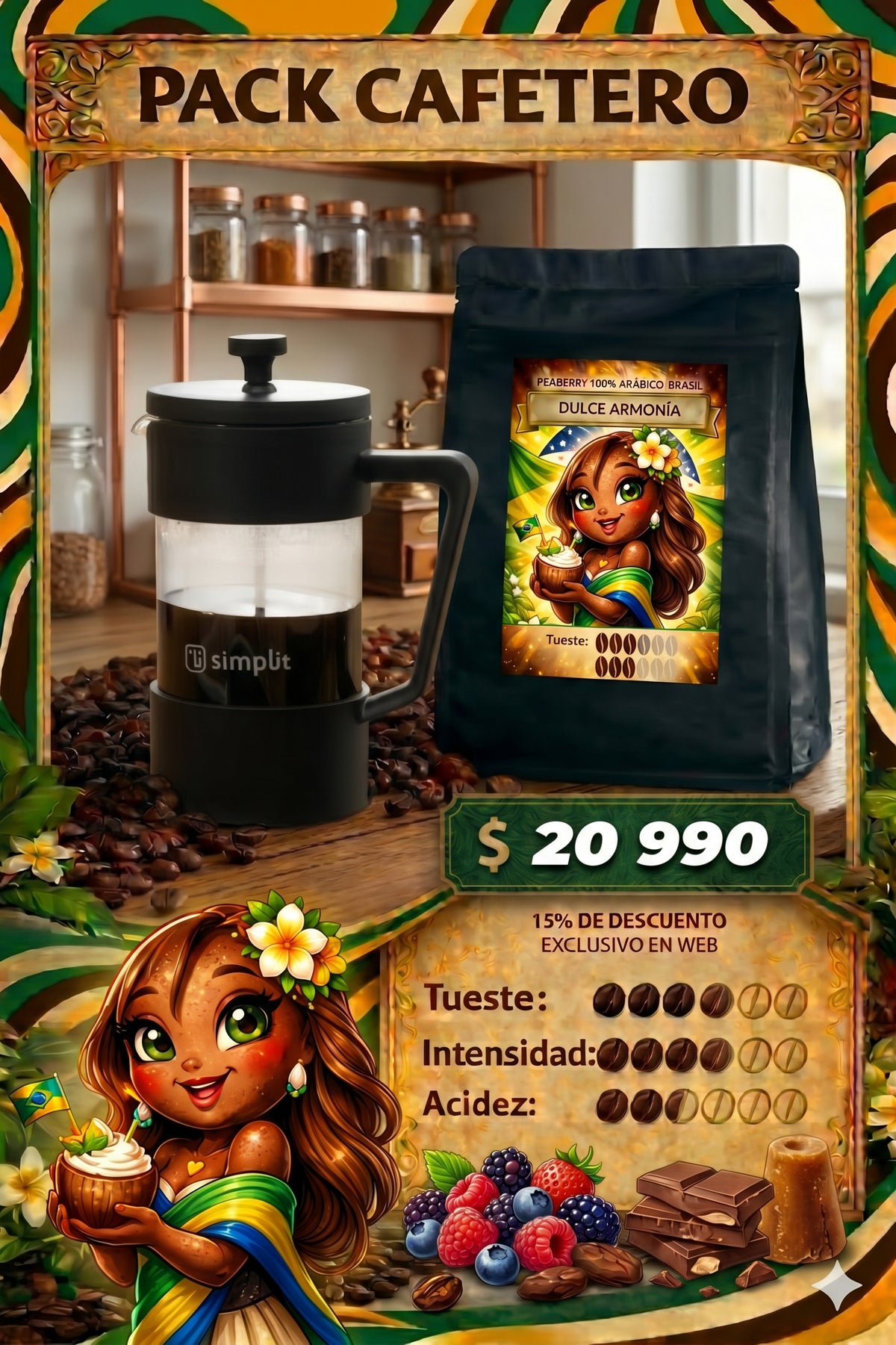 Pack Café + Cafetera: Dulce Armonía + Francesa Simplit