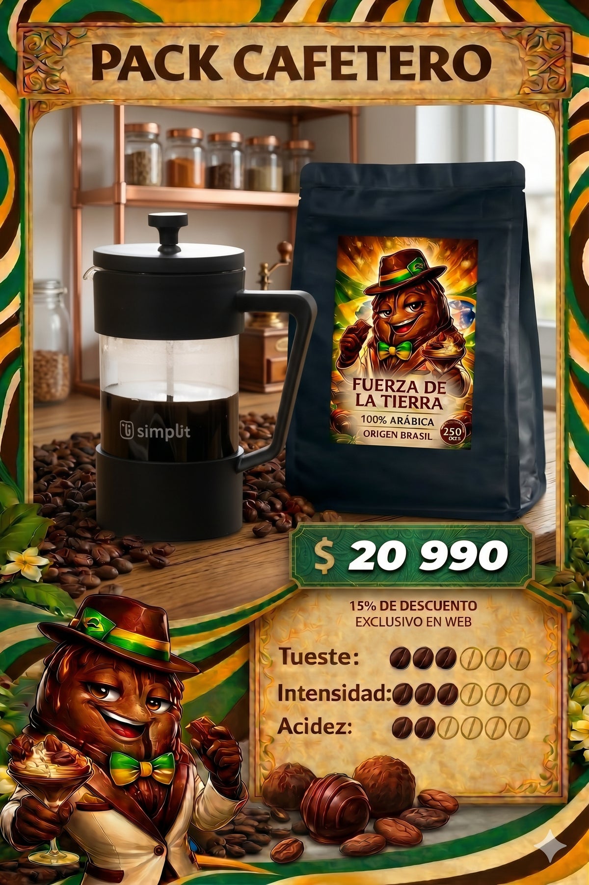 Pack Café + Cafetera: Fuerza de la Tierra + Francesa Simplit